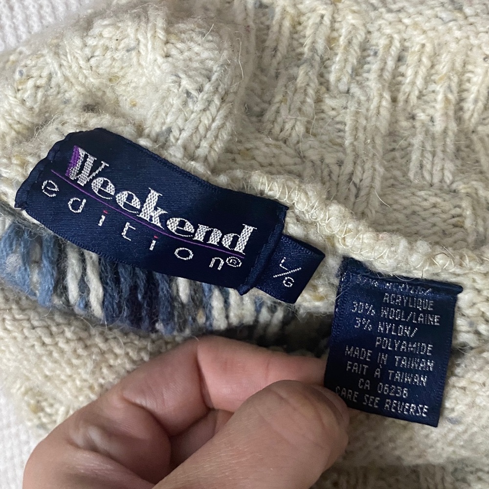 VINTAGE wool blend knit fair isle mock neck oversized sweater large - Picture 11 of 11
